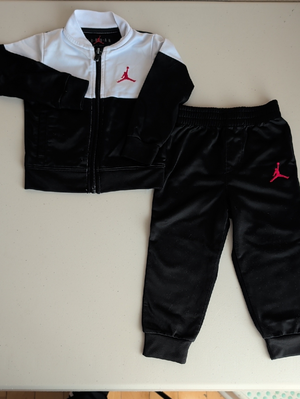 Jordan Kids Black Track Joggers with White Panel & Pink Jumpman